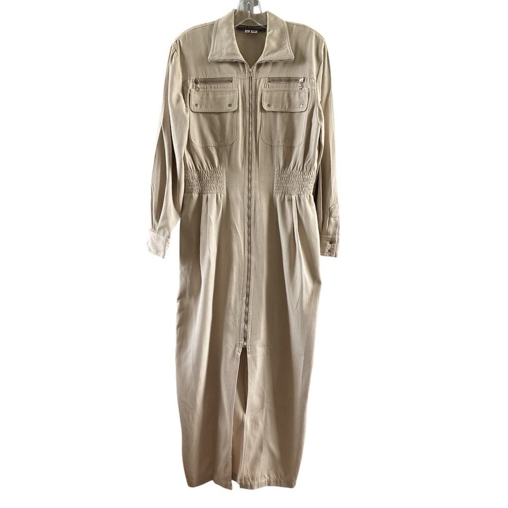 Karen Alexander vintage khaki full zip trench dress size 12 - Picture 10 of 15